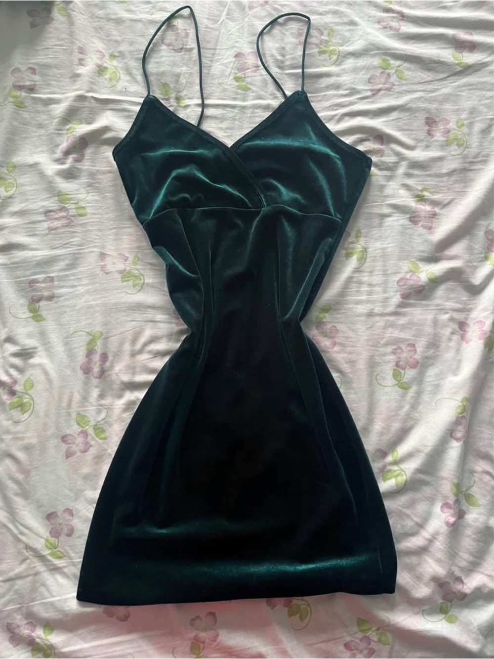 Velvet Spaghetti Strap Slip Dress - Deep Green